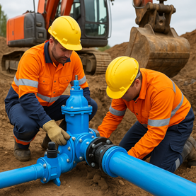 Construction workers installing water distribution assets on site